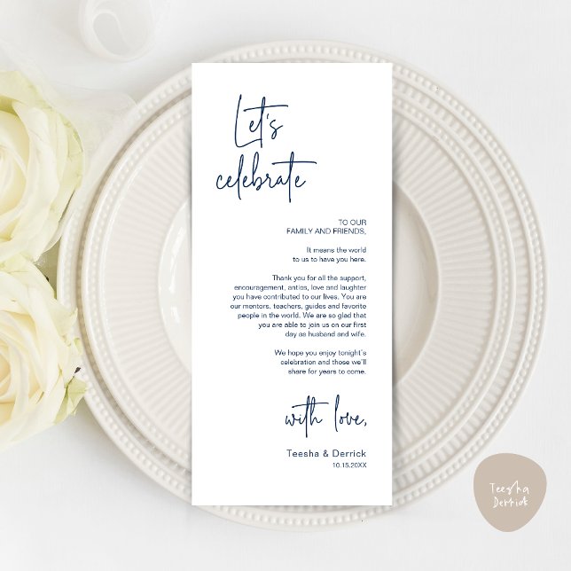 Fiesta De Cena De Lugar Moderno Tarjeta De Agradec (Modern Place Setting Dinner Party Thank You Card, Classy Contemporary, Navy Blue)