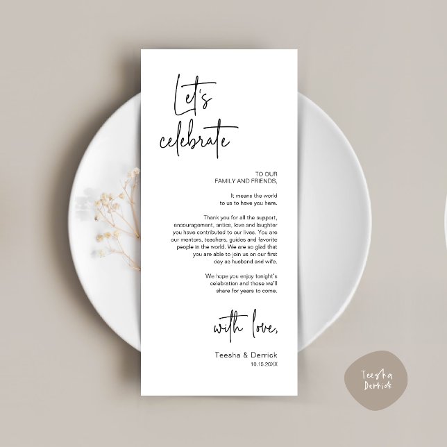 Fiesta De Cena De Lugar Moderno Tarjeta De Agradec (Modern Place Setting Dinner Party Thank You Card, Modern Wedding Dinner, Minimalist White Black)