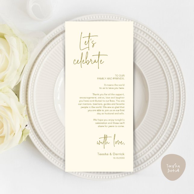 Fiesta De Cena De Lugar Moderno Tarjeta De Agradec (Modern Place Setting Dinner Party Thank You Card, Classy Contemporary, Yellow Gold)