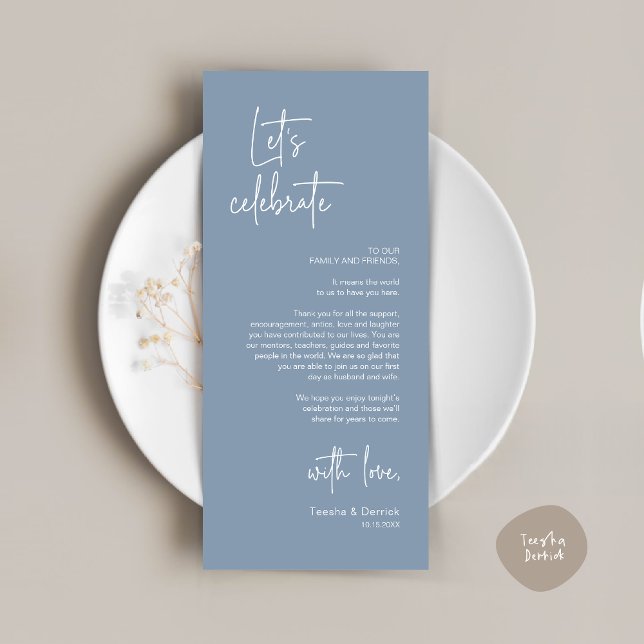Fiesta De Cena De Lugar Moderno Tarjeta De Agradec (Modern Place Setting Dinner Party Thank You Card, Classy Contemporary, Dusty Blue)