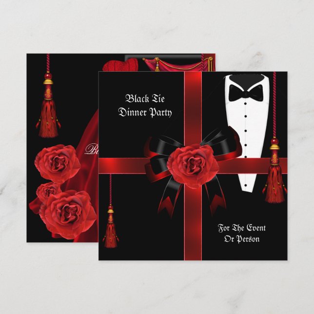Fiesta de cena Invitación formal Red Black Tie Cor (Anverso / Reverso)
