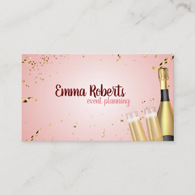 Fiesta de champán rosa planear tarjeta de visita m (Anverso)