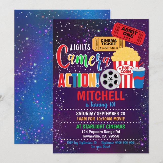 Fiesta de cine de invitación a fiesta de cine (Anverso / Reverso)