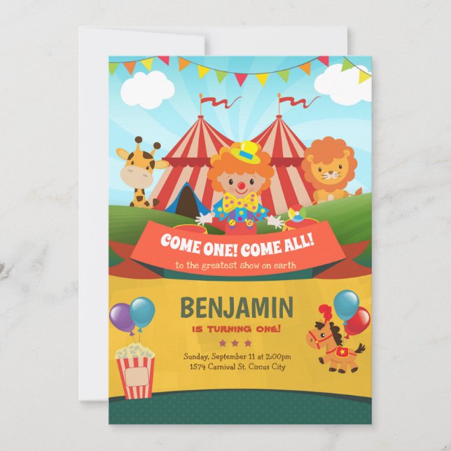 Fiesta de circo de invitación al cumpleaños del Ca (Anverso)