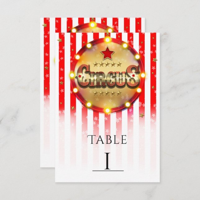 Fiesta de Circo Número de Mesa Rayado Rojo Blanco  (Anverso / Reverso)