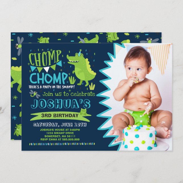 Fiesta de cocodrilos de invitación de cumpleaños d (Anverso / Reverso)