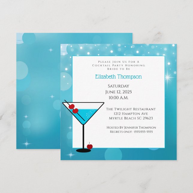 Fiesta De Cócteles Para Invitación De Novia (Anverso / Reverso)