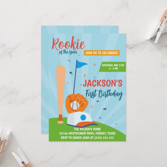 Fiesta de cumpleaños 1er año de béisbol Novato del (Anverso/Reverso In Situ)