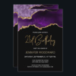 Fiesta de cumpleaños 21 de Purple Gold Agate<br><div class="desc">Esta elegante invitación de 21 años presenta una acuarela de agate gede tonos violeta con finos toques dorados. Las palabras "Cumpleaños 21" aparecen en falso purpurina de oro en letra decorativa moderna de escritura a mano. Personalizar con el nombre del invitado de honor en texto de color dorado y los...</div>
