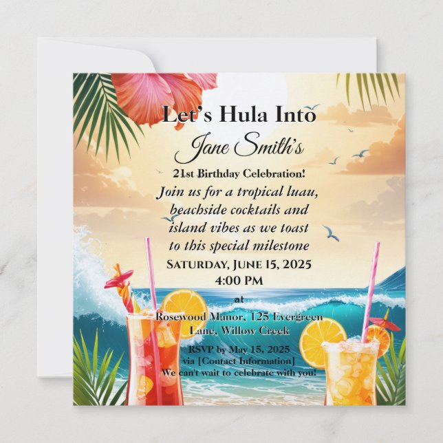 Fiesta de cumpleaños 21 Luau Tropical de Verano en (Anverso)