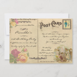 Fiesta de cumpleaños 21, vintage, estilo de postal