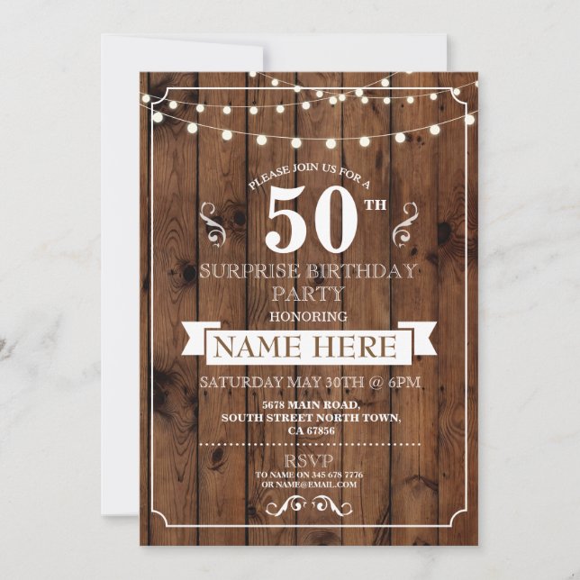 Fiesta de cumpleaños 50.ª invitación para la sorpr (Anverso)