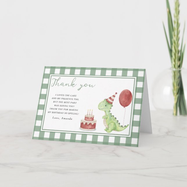 fiesta de cumpleaños agradecimiento Dinosaurio lin (Anverso)