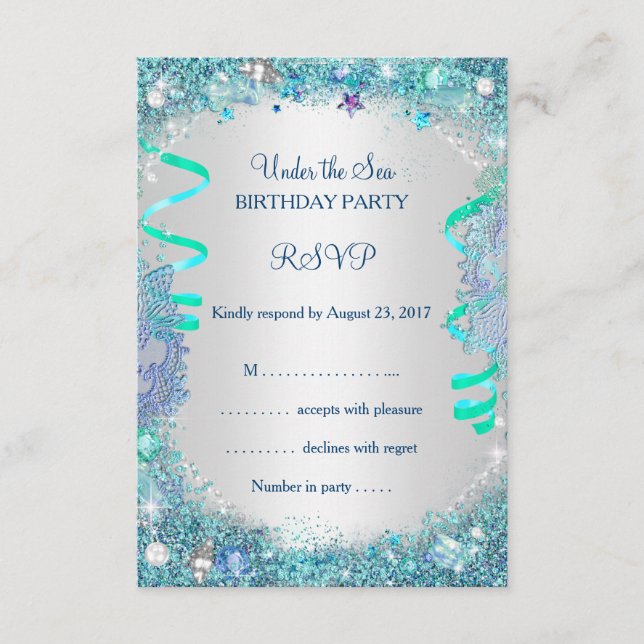 Fiesta de Cumpleaños Azul Bajo El Mar RSVP (Anverso)