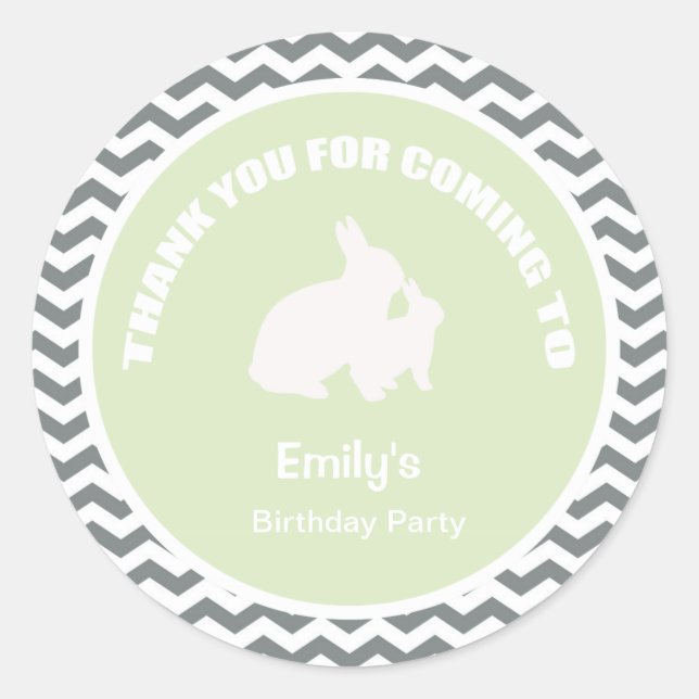 fiesta de cumpleaños Bunny gracias pegatina verde (Anverso)