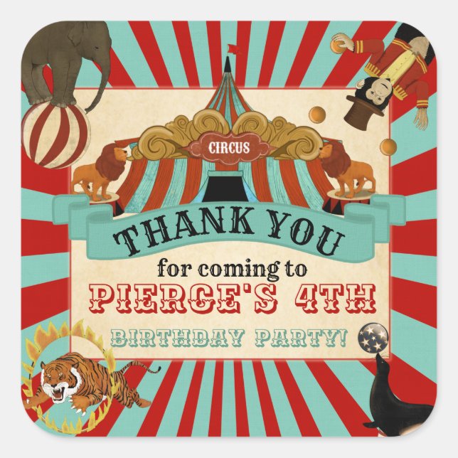 Fiesta de cumpleaños Circus Gracias Etiqueta de fa (Anverso)