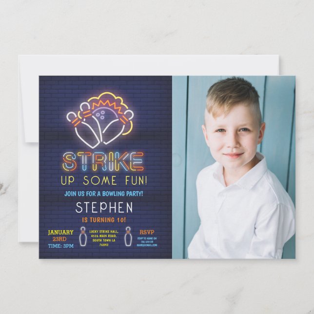 Fiesta de cumpleaños con invitación para boliche H (Anverso)