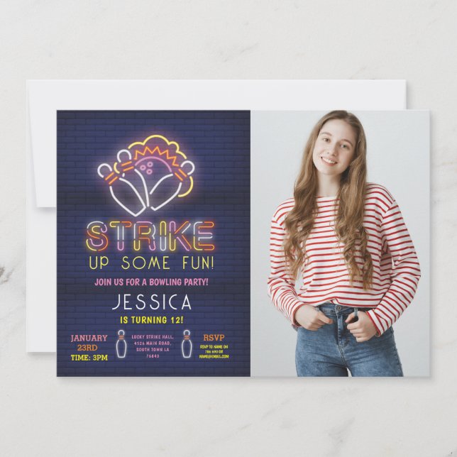 Fiesta de cumpleaños con invitación para boliche H (Anverso)