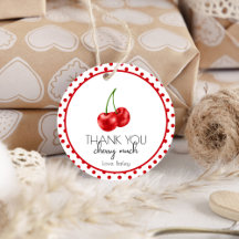 Fiesta de cumpleaños de cereza Gracias etiqueta de