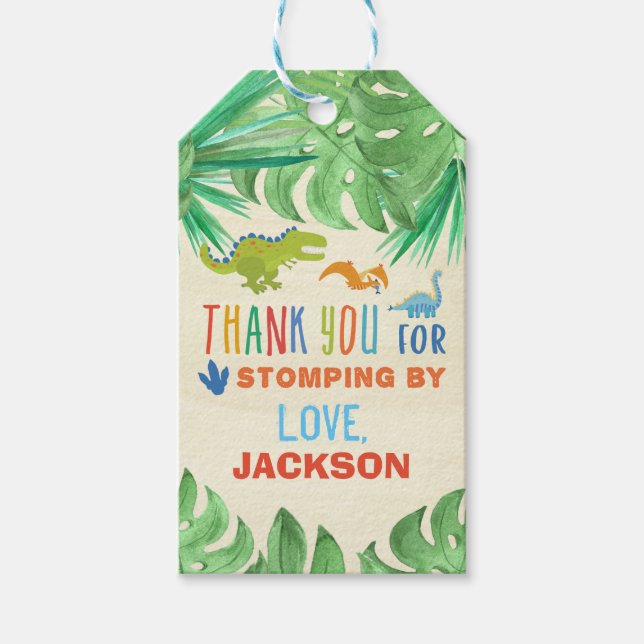 Fiesta de cumpleaños de Dinosaur Gracias Etiqueta  (Anverso)