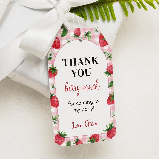 Fiesta de cumpleaños de fresa etiqueta de agradeci (Subido por el creador)
