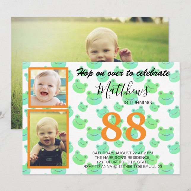 Fiesta de cumpleaños de Froggy Plantilla de fotos  (Anverso / Reverso)