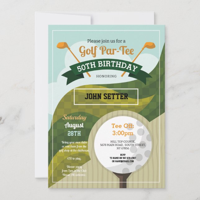 Fiesta de Cumpleaños de Golf Invitación a Golf de  (Anverso)