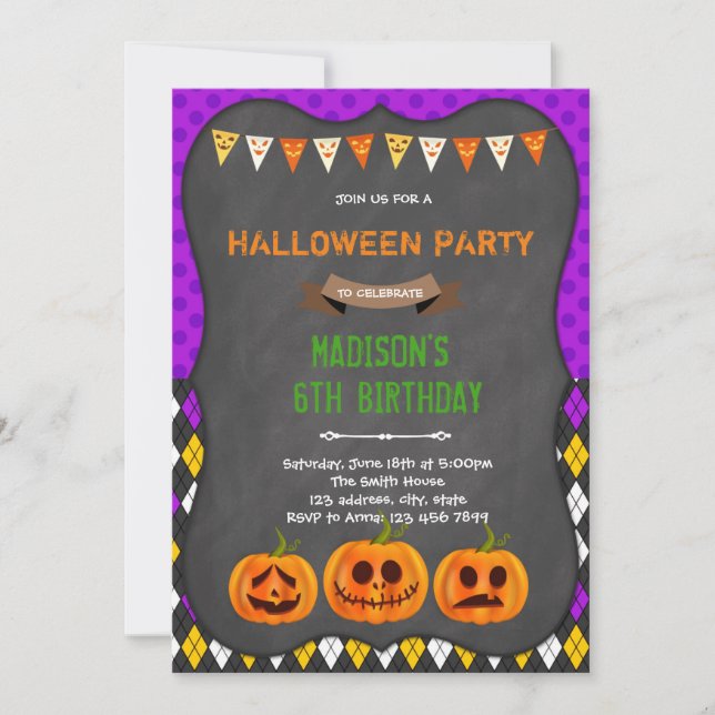 Fiesta de cumpleaños de Halloween Invitación (Anverso)