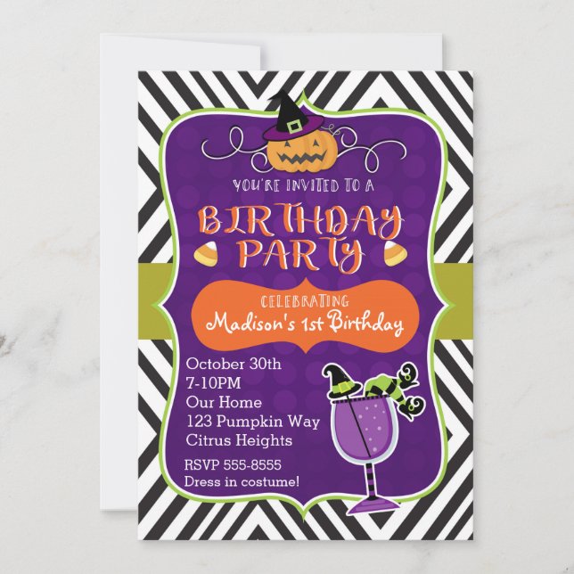 FIESTA DE CUMPLEAÑOS DE HALLOWEEN Invitación moder (Anverso)