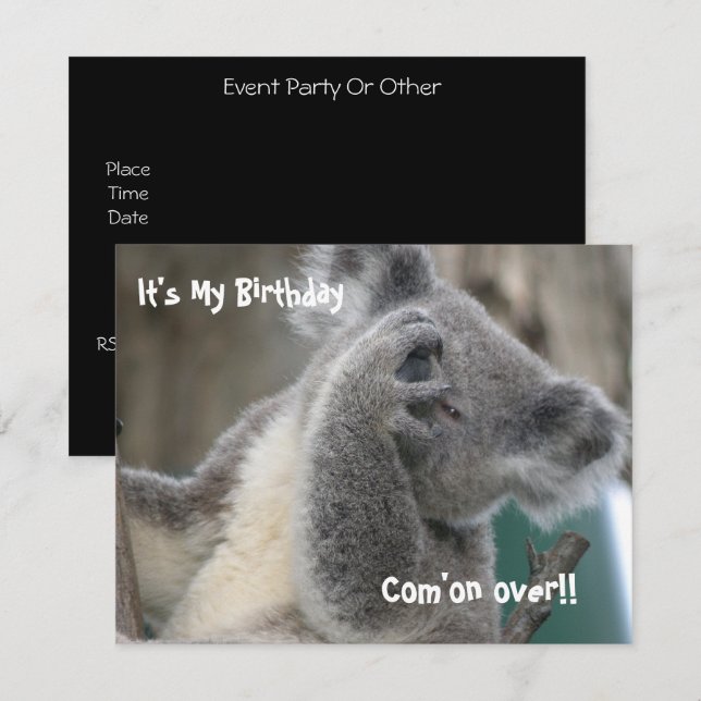 Fiesta de cumpleaños de Invitación de Koala (Anverso / Reverso)