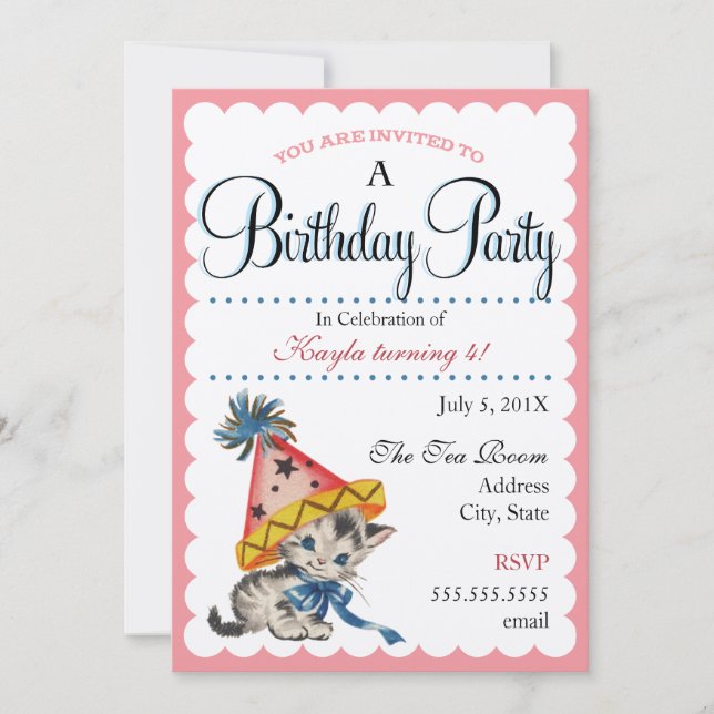 Fiesta de cumpleaños de Kitty| Invitaciones de cum (Anverso)