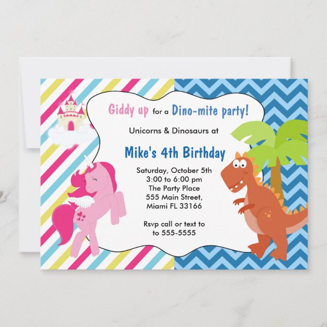 Fiesta de cumpleaños de la invitación a los dinosa (Anverso)