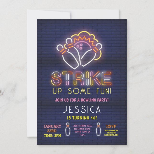 Fiesta de cumpleaños de la invitación al boliche N (Anverso)