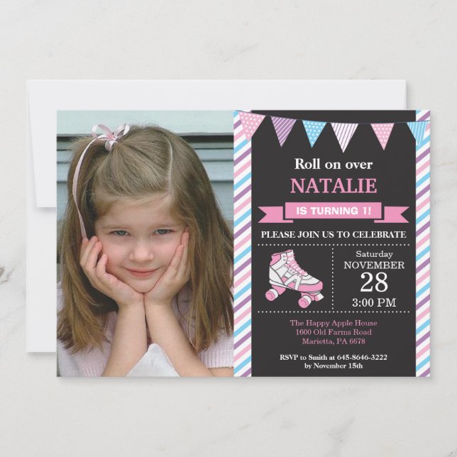 Fiesta de cumpleaños de la invitación al patinaje  (Anverso)