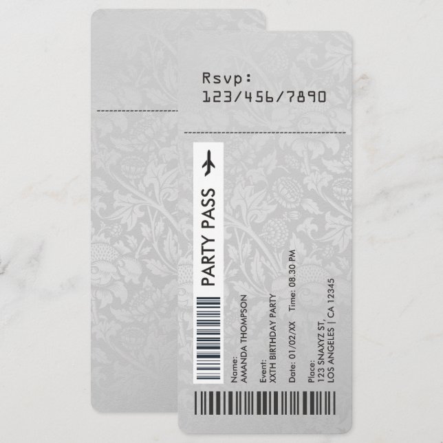 Fiesta de cumpleaños de la tarjeta de embarque de  (Anverso / Reverso)