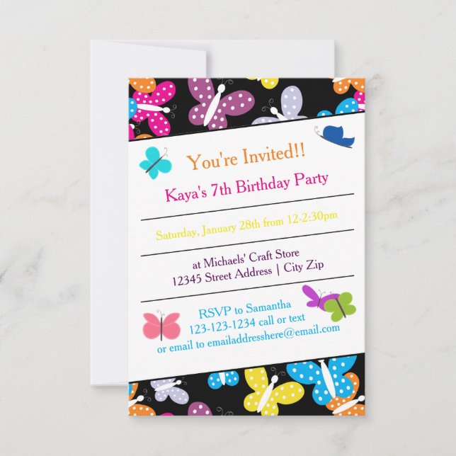 Fiesta de cumpleaños de mariposa - 3x5 invitación (Anverso)
