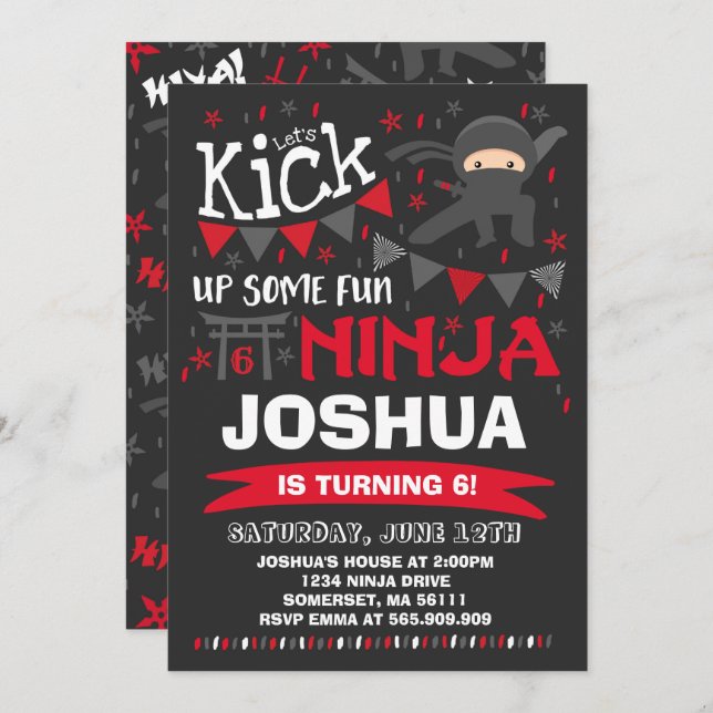 Fiesta de cumpleaños de Ninja Invitación a Karate (Anverso / Reverso)