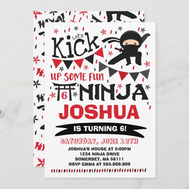 Fiesta de cumpleaños de Ninja Invitación a Karate (Anverso / Reverso)
