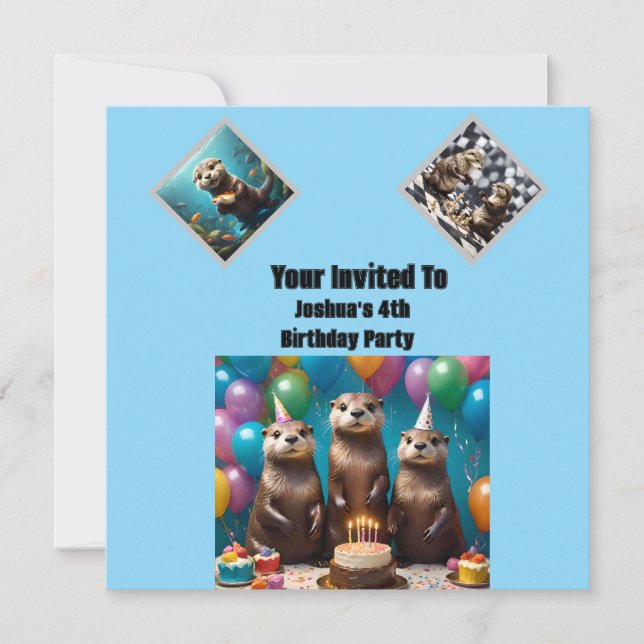 Fiesta de cumpleaños de Otter Triplets, invitación (Anverso)