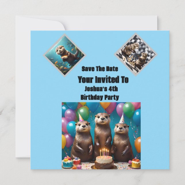 Fiesta de cumpleaños de Otter Triplets, invitación (Anverso)