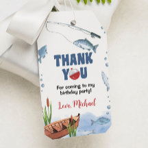 Fiesta de cumpleaños de pesca etiqueta de agradeci