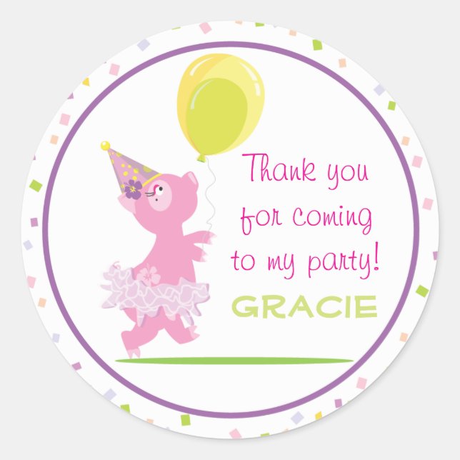 Fiesta de cumpleaños de Piggy - Pegatina a favor (Anverso)