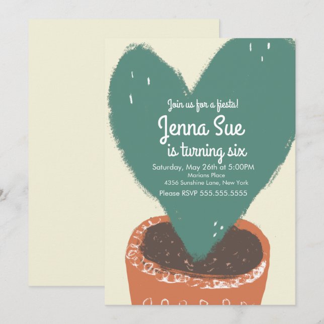 Fiesta de cumpleaños de planta de corazón de cactu (Anverso / Reverso)