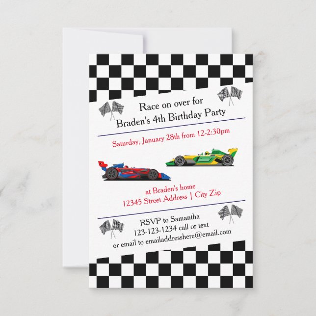 Fiesta de cumpleaños de Race Car - Invitación 3x5 (Anverso)