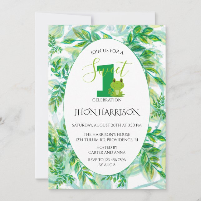 Fiesta de cumpleaños de rana Invitación temática d (Anverso)