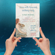 Fiesta de cumpleaños de sirena con invitación al m