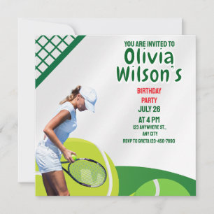 Fiesta de cumpleaños de tenis, invitación de niña 