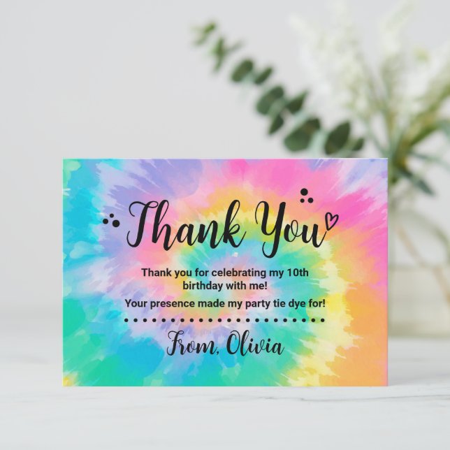 Fiesta de cumpleaños de Tie Dye Tarjeta de agradec (Anverso de pie)