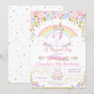 Fiesta de cumpleaños de Unicornio Invitación al ar