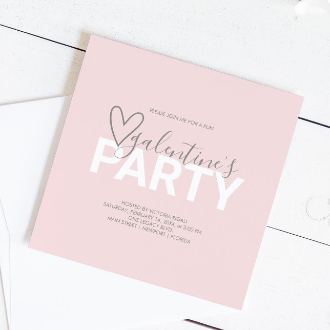 Fiesta de cumpleaños de Valentines Watercolor Gala (Galentines party invitations in pink with a heart. )